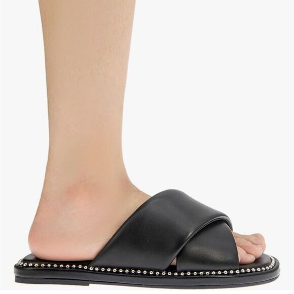 BCBGeneration Women’s Tabby Square Toe Cross Slide Sandal, black/silver, size 6 - Picture 6 of 11